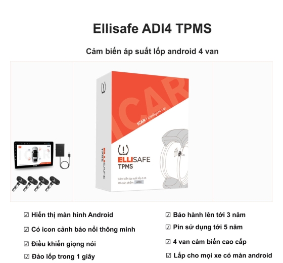 Cảm Biến Áp Suất Lốp Android – Ellisafe ADI4 Kết Nối USB