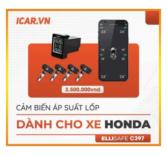 Cảm Biến Áp Suất Lốp C397 Cho Lỗ Chờ Xe Honda + Điện Thoại