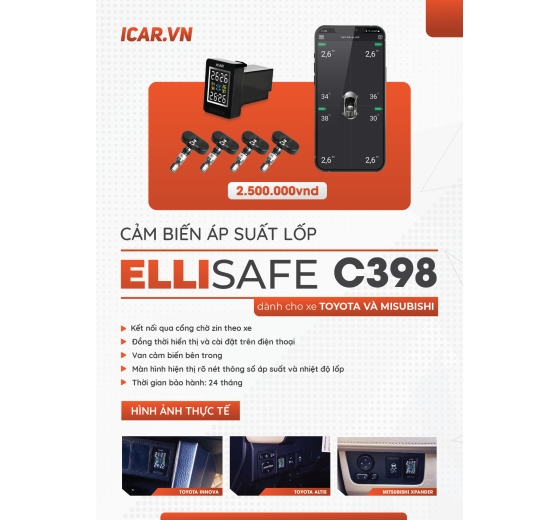 Cảm Biến Áp Suất Lốp C398 Cho Lỗ Chờ Xe TOYOTA + Điện Thoại
