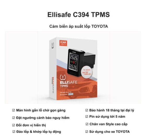 Hệ Thống Cảm Biến Cảnh Báo Áp Suất Lốp Cho Xe Toyota TPMS C394