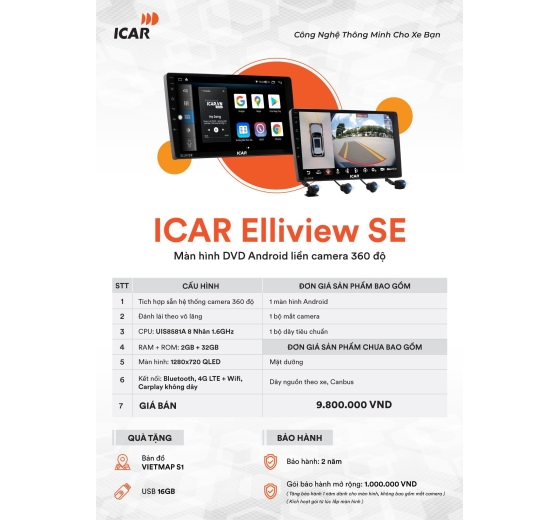 MÀN HÌNH ICAR ELLIVEW SE - CAM 360 ĐỘ CÔNG NGHỆ MỚI